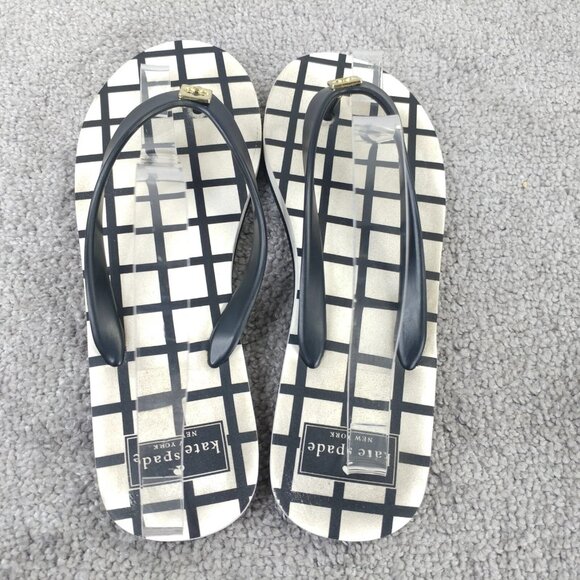 Kate Spade New York Womens 9 Shoes Thong Flip Flop Sandals Slip On Black Check - Picture 4 of 9